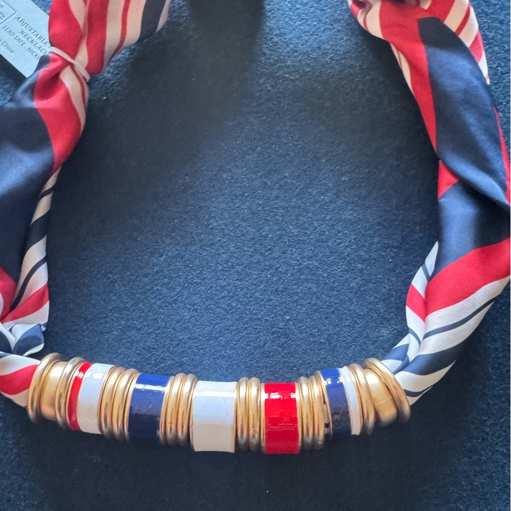 Piper adjustable Scarf Necklace ❤️🤍💙Red white & Blue Stripes with metal accents - Picture 9 of 11